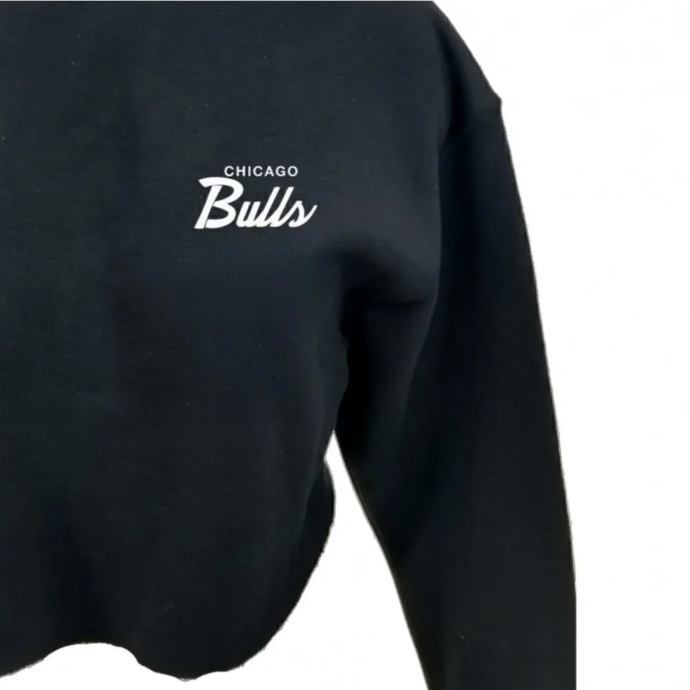 CHICAGO BULLS Double Script Logo BLACK Cropped Crop Top Crewneck Sweatshirt y2k - Picture 4 of 6